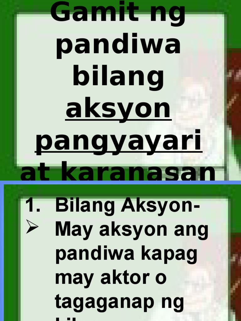 Gamit Ng Pandiwa Aksiyon Karanasan At Pangyayari Pdf