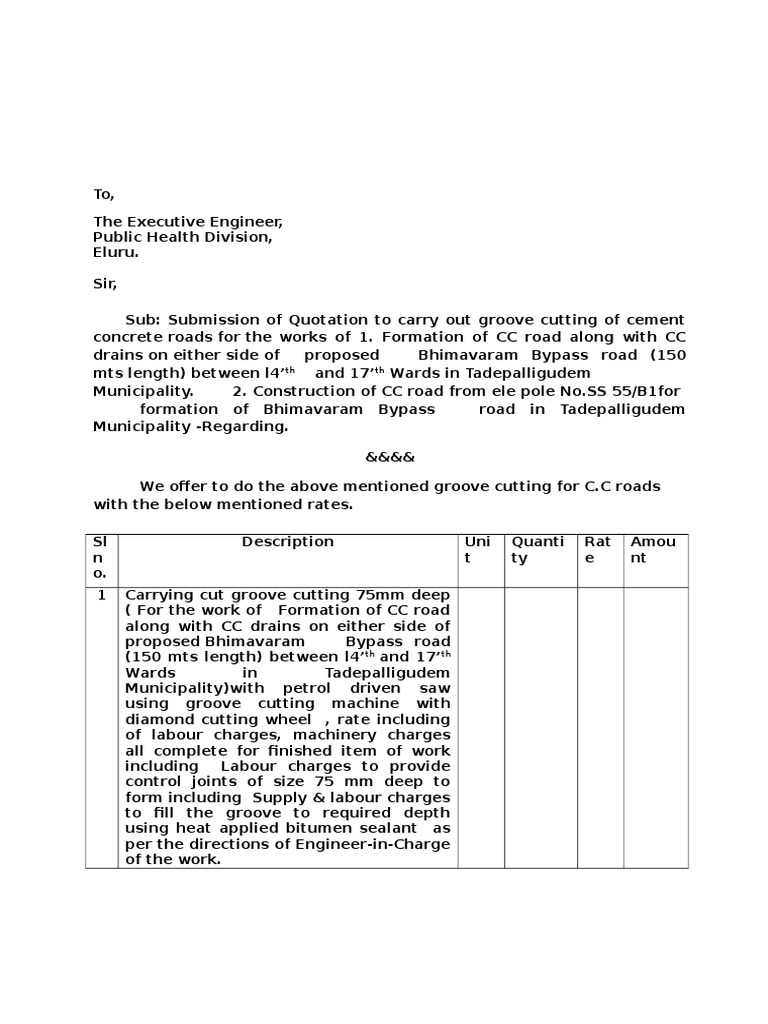 Quotation for CC Road Groove Cutting | PDF | Technology & Engineering