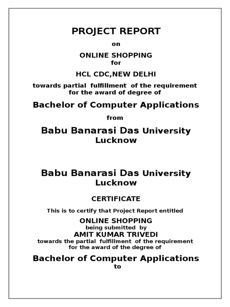 Project Report: Bachelor of Computer Applications University Lucknow | PDF