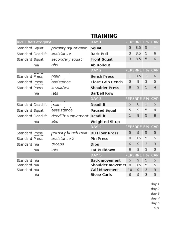 Weekly Strength Training Program | PDF | Games Of Physical Skill | Hobbies