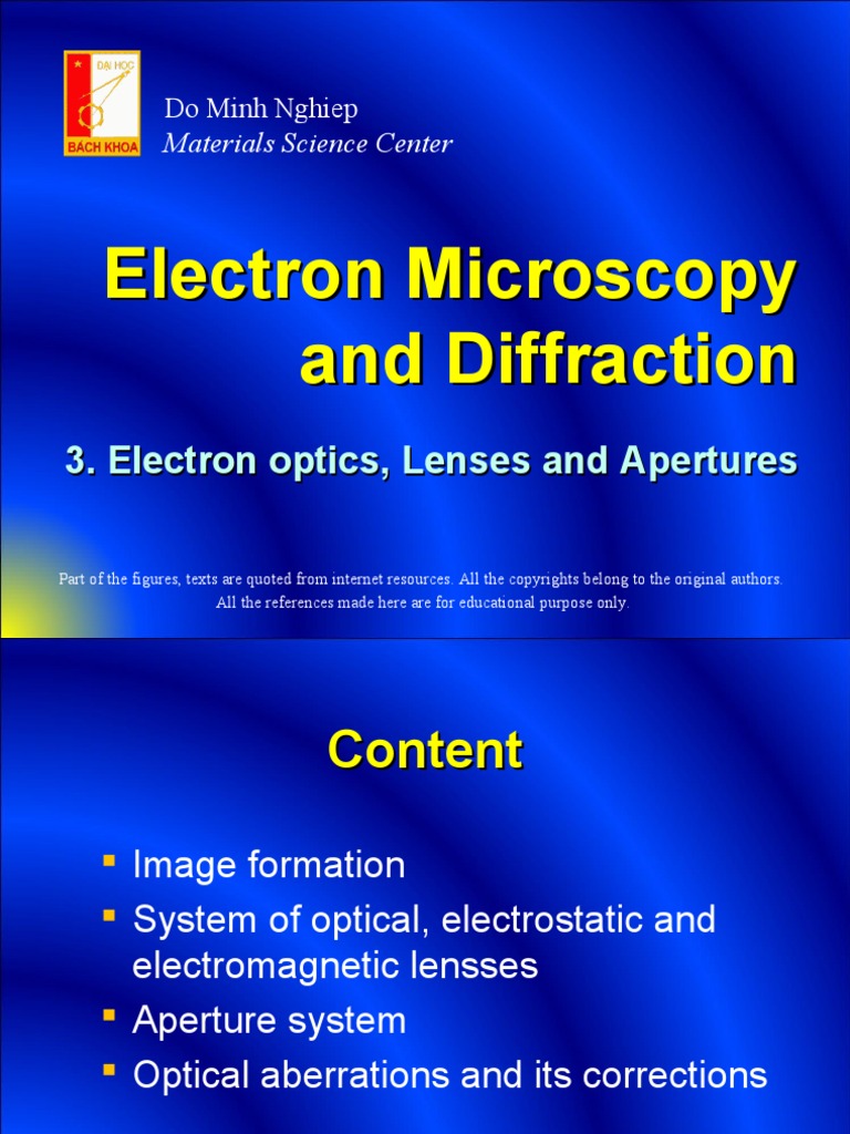 Electron Optics, Lenses and Apertures Electron Microscopy and