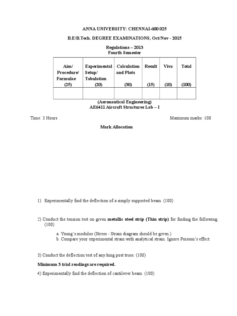 AE6411 Aircraft Structures Lab I Set 2 PDF Beam (Structure