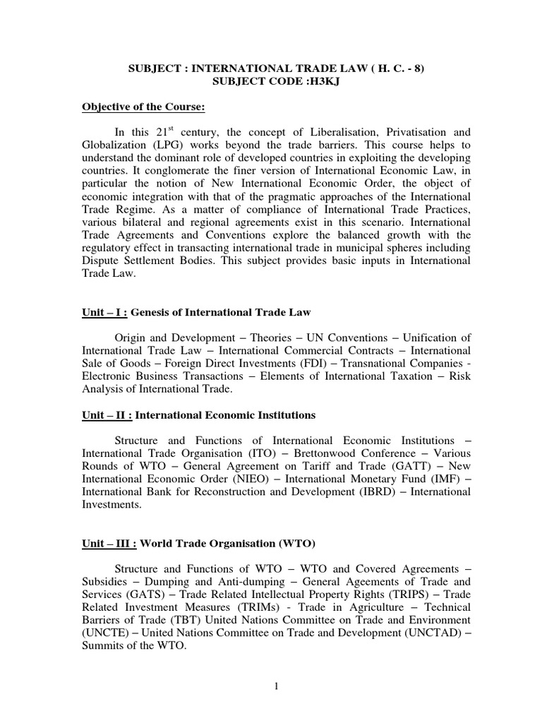 International Trade Law PDF World Trade Organization International Economics