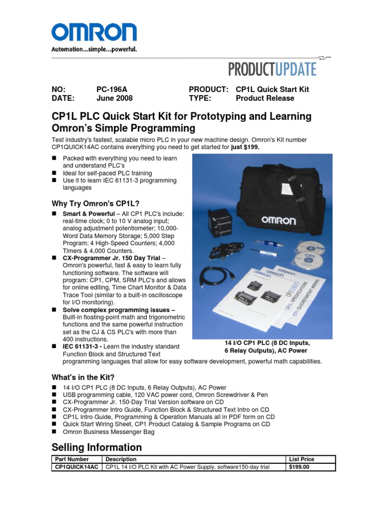 Omron CP1L Quick Start Kit Overview | PDF | Computers