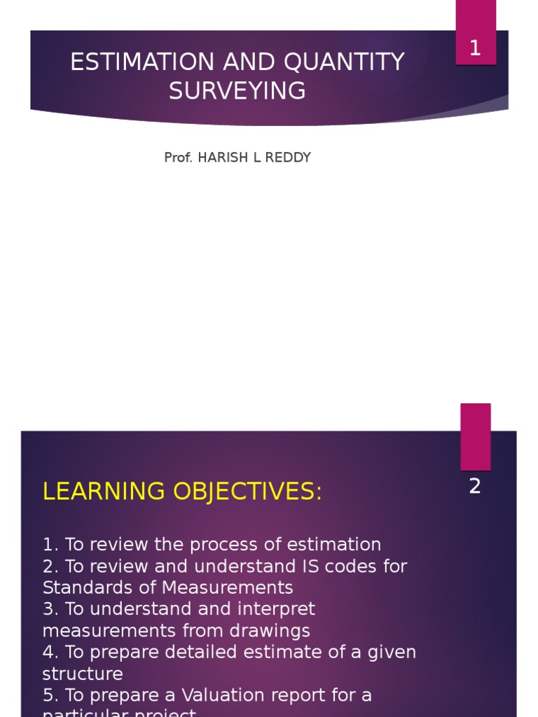 Estimation and Quantity Surveying Notes | PDF | Business | Art