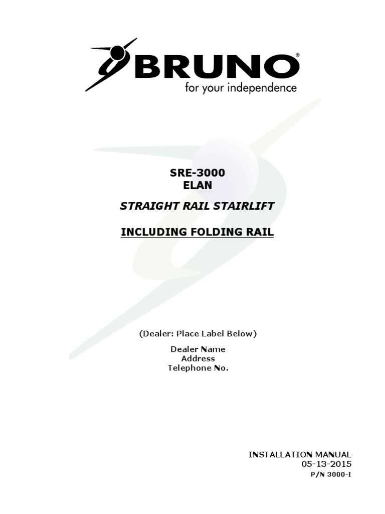 Bruno Elan Sre3000 Stair Lift Installation Manual 05132015