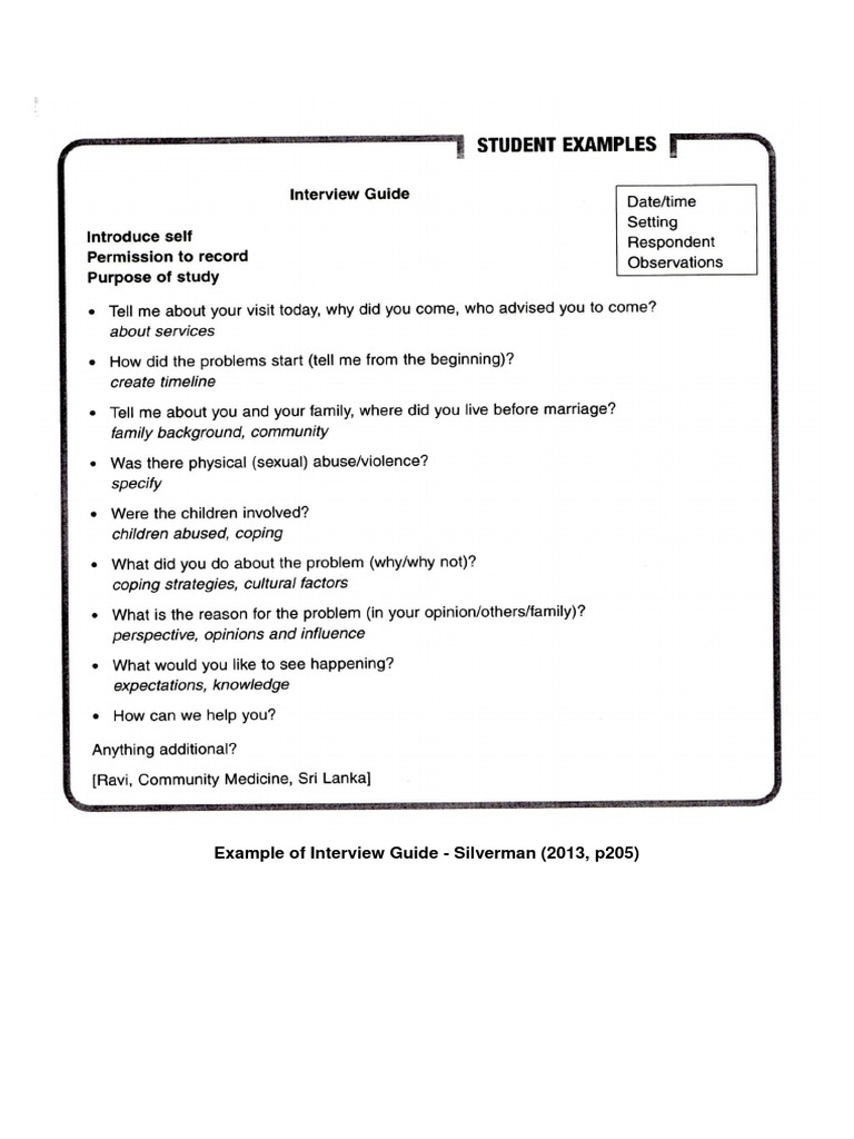 Example of Interview Guide - Silverman (2013, p205) | PDF