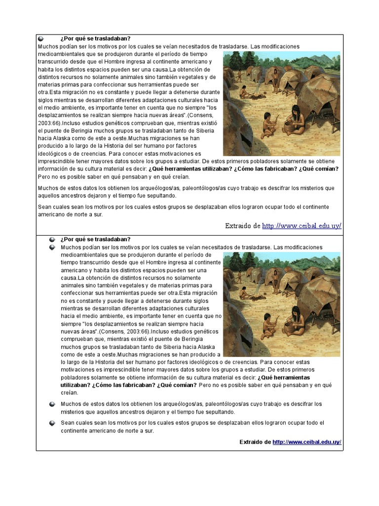 Texto Sobre Los Primeros Pobladores de América PDF Homo Sapiens Migración humana