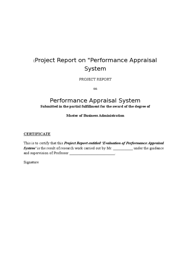 Project Report On "Performance Appraisal System | PDF