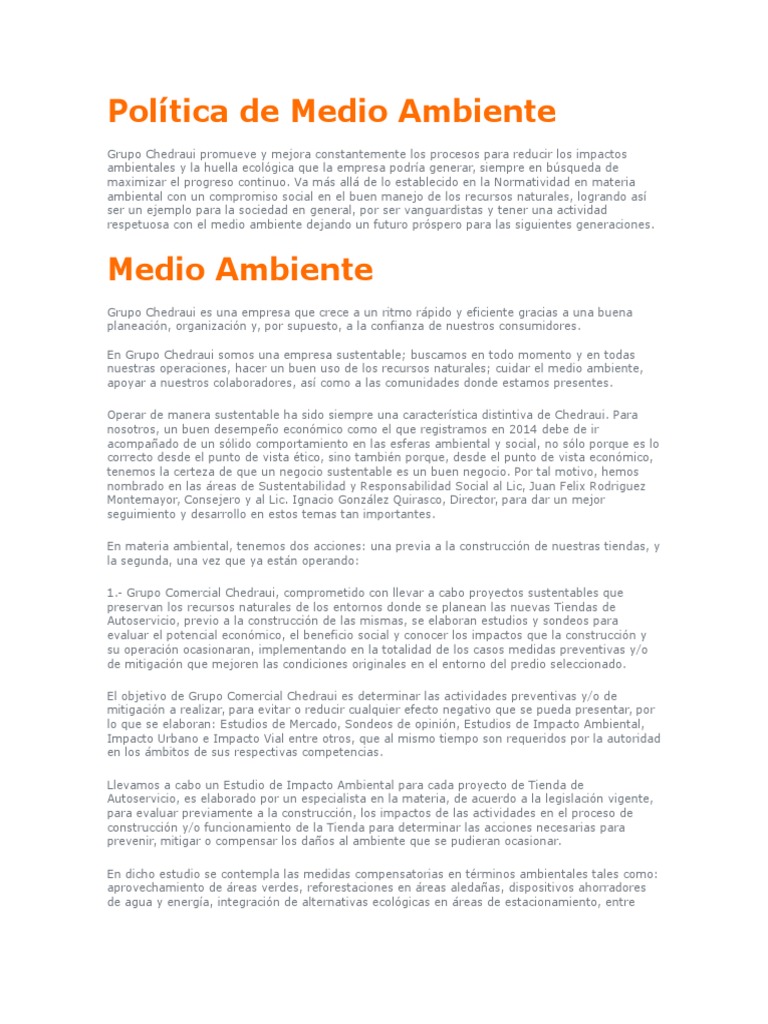 Política de Medio Ambiente | PDF | Sustentabilidad | Degradación ambiental