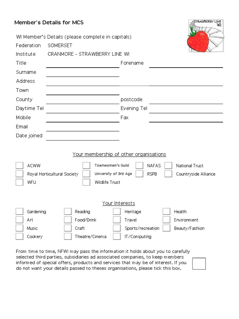 WI Member Details Form | PDF | Society