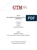 Title: Measurement of Dimension For Fabricated Components.: Loo Ching Yun A15KM0130 Section 4 DR Mohd Zamani Ahmad