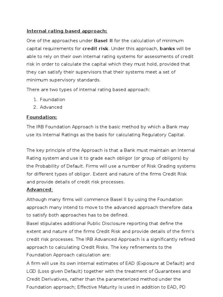 Internal Rating Based Approach Download Free PDF Basel Ii