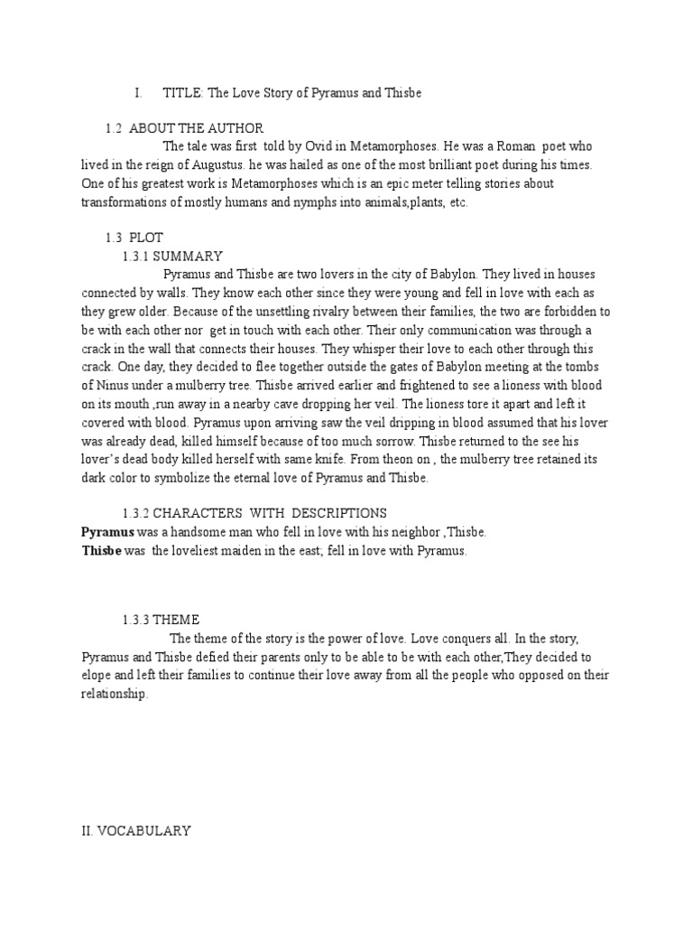 The Tragic Love Story of Pyramus and Thisbe A Summary and Analysis PDF