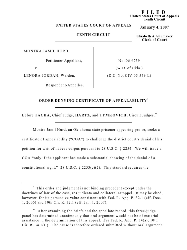 Hurd v. Jordan, 10th Cir. (2007) PDF Sixth Amendment To The United