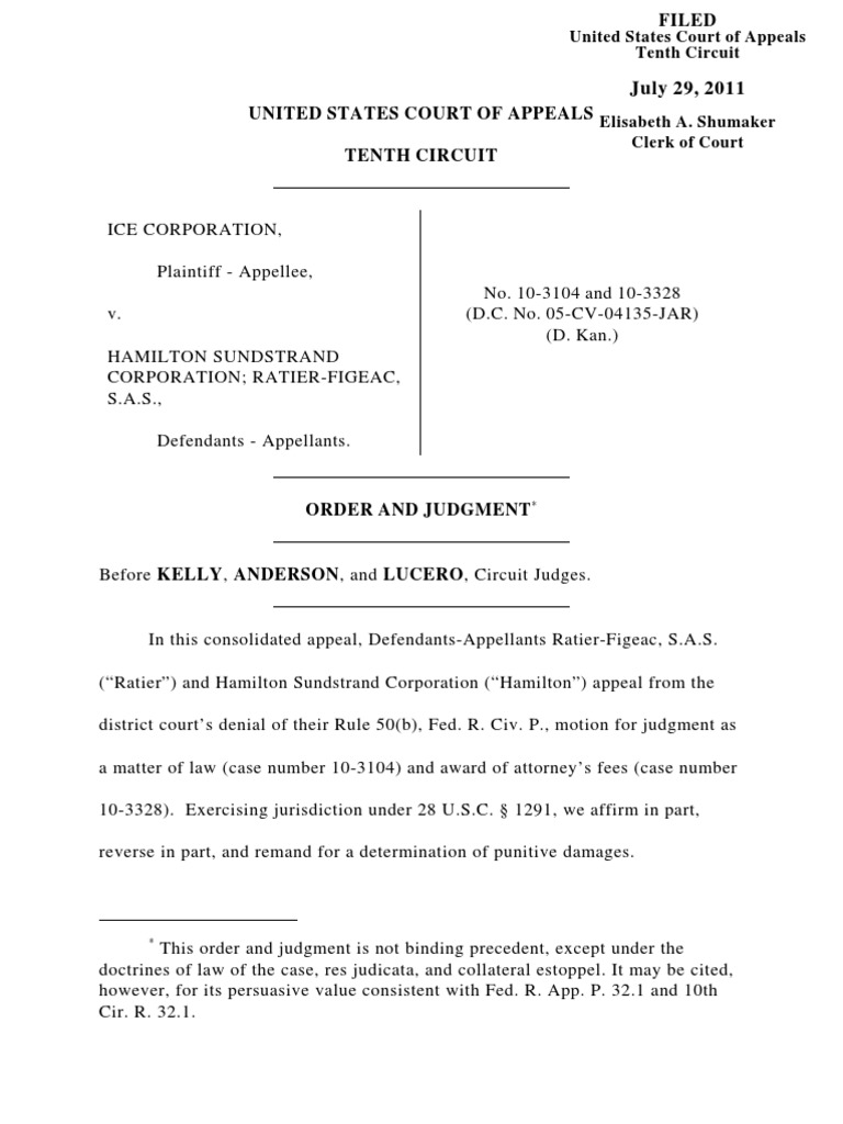 ICE v. Hamilton Sundstrand, 10th Cir. (2011) PDF Punitive Damages