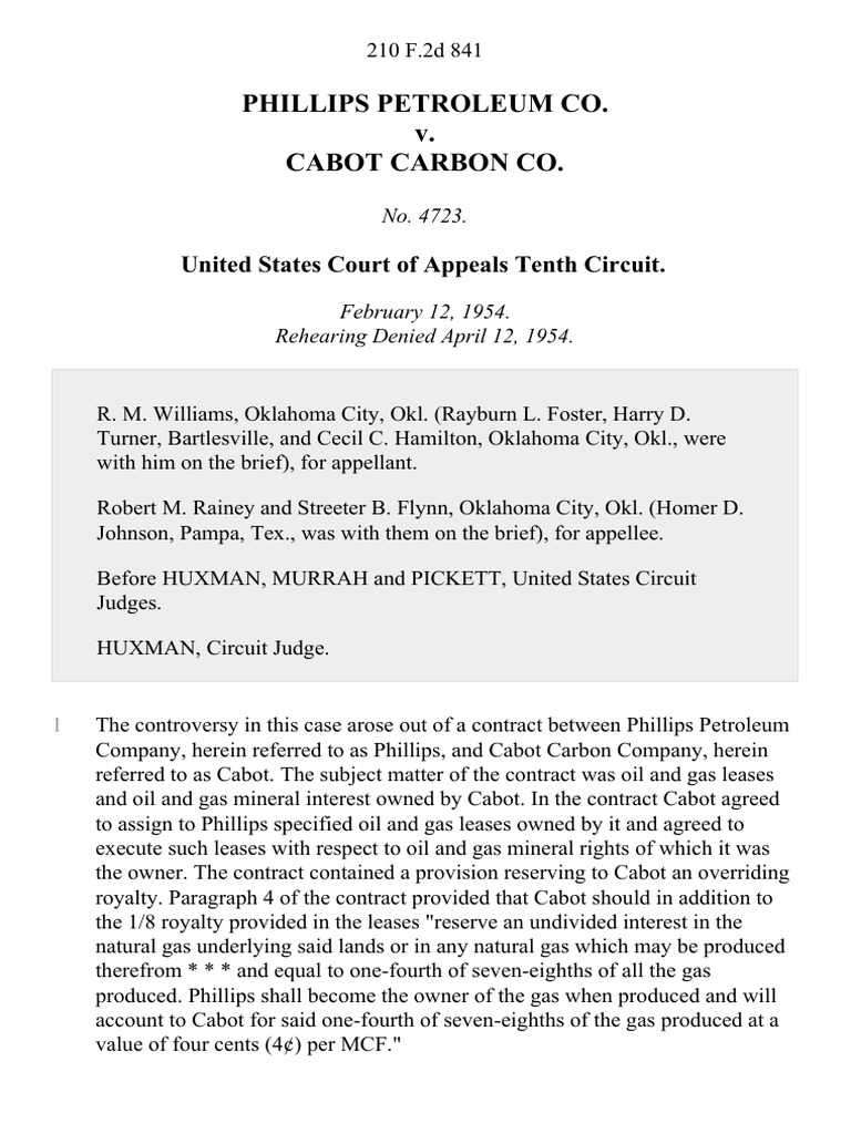 Phillips Petroleum Co. v. Cabot Carbon Co, 210 F.2d 841, 10th Cir