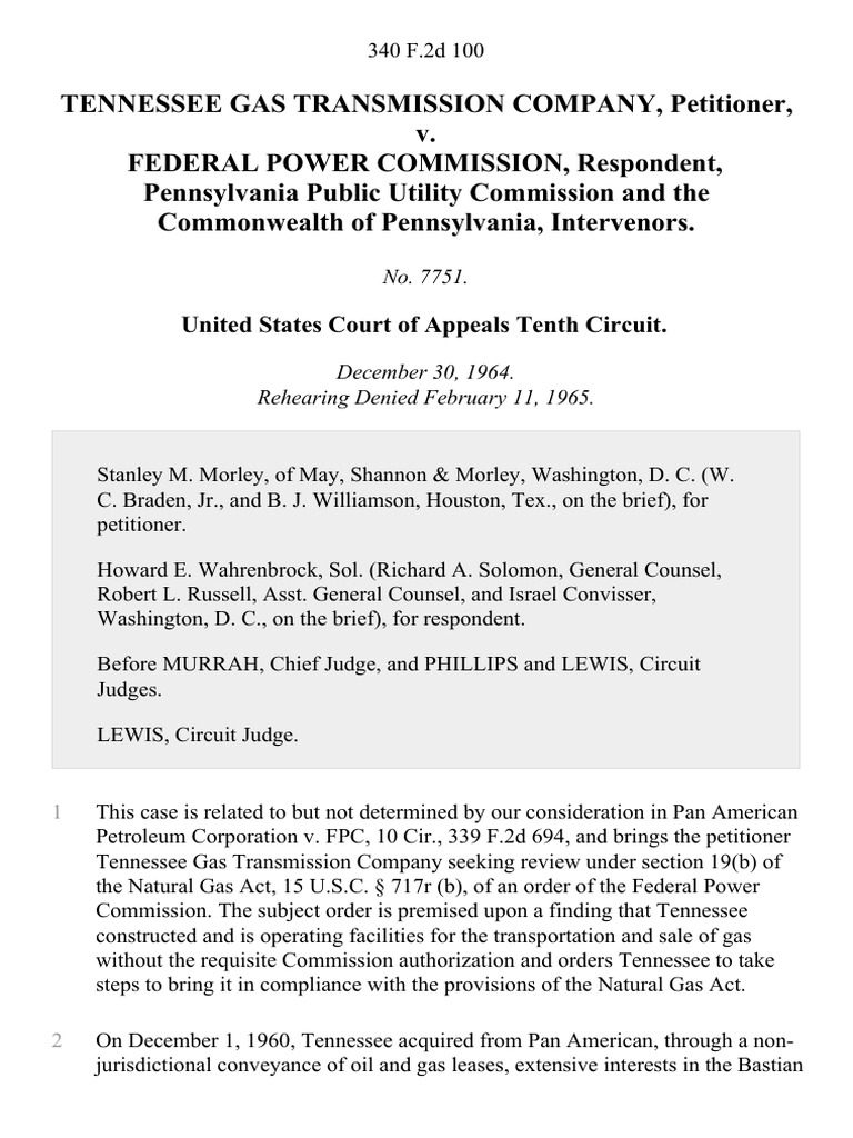 Tennessee Gas Transmission Company v. Federal Power Commission
