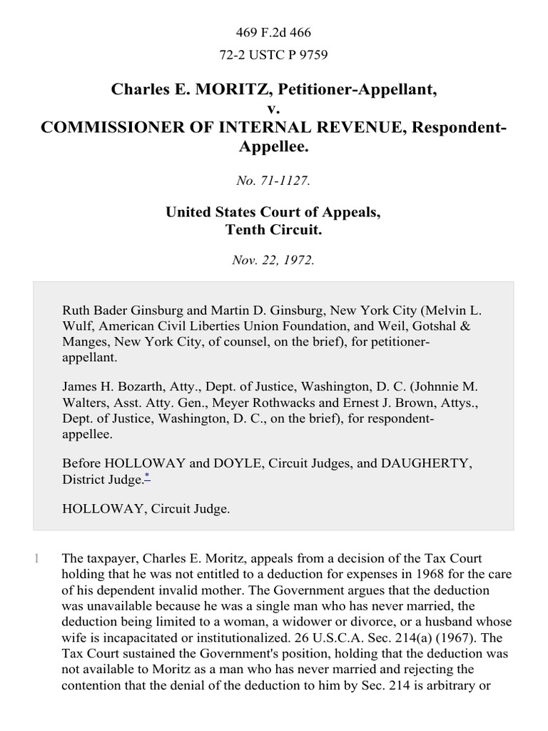 Charles E. Moritz v. Commissioner of Internal Revenue, 469 F.2d 466, 10th Cir. (1972) PDF