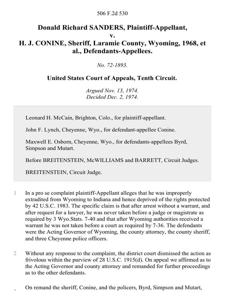 Donald Richard Sanders v. H. J. Conine, Sheriff, Laramie County