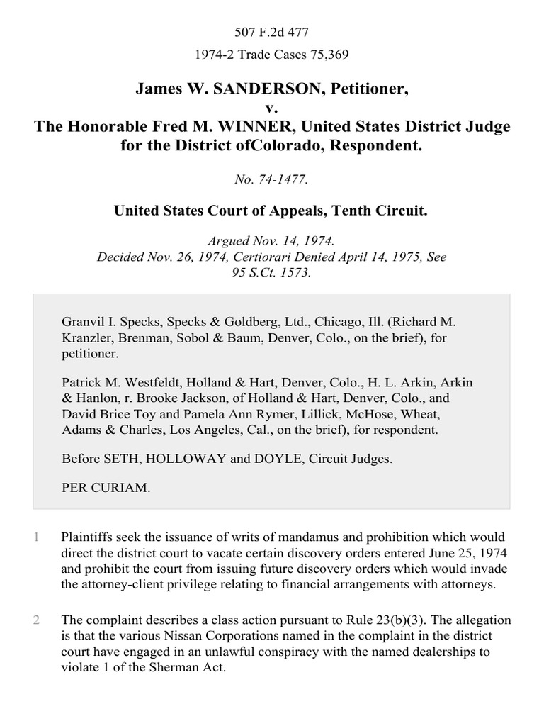 James W. Sanderson v. The Honorable Fred M. Winner, United States