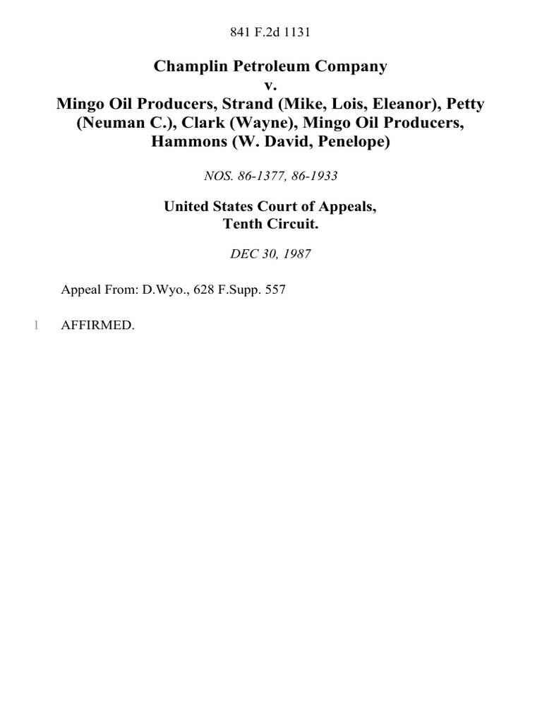 Champlin Petroleum Company v. Mingo Oil Producers, Strand (Mike, Lois
