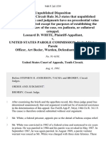 Leonard D. White v. United States Parole Commission, United States Parole Officer, Art Beeler, Warden, 940 F.2d 1539, 10th Cir. (1991)