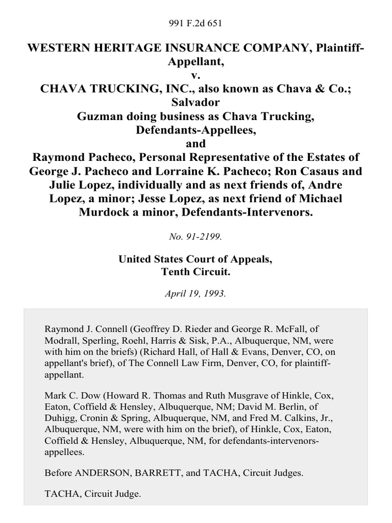 Western Heritage Insurance Company v. Chava Trucking, Inc