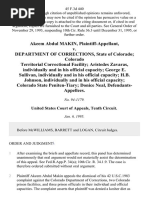 Akeem Abdul Makin v. Department of Corrections, State of Colorado Colorado Territorial Correctional Facility Aristedes Zavaras, Individually and in His Official Capacity George E. Sullivan, Individually and in His Official Capacity H.B. Johnson, Individually and in His Official Capacity Colorado State Peniten-Tiary Donice Neal, 45 F.3d 440, 10th Cir. (1995)