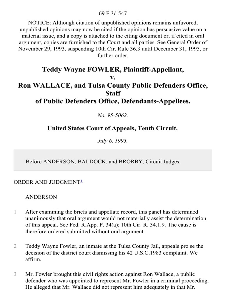 Teddy Wayne Fowler v. Ron Wallace, and Tulsa County Public Defenders ...