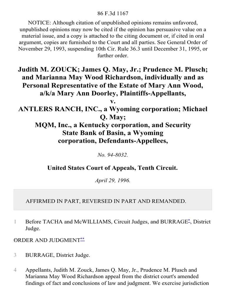 Judith M Zouck James Q May Jr Prudence M Plusch And Marianna May Wood Richardson Individually And As Personal Representative Of The Estate Of Mary Ann Wood A K A Mary Ann Doorley V