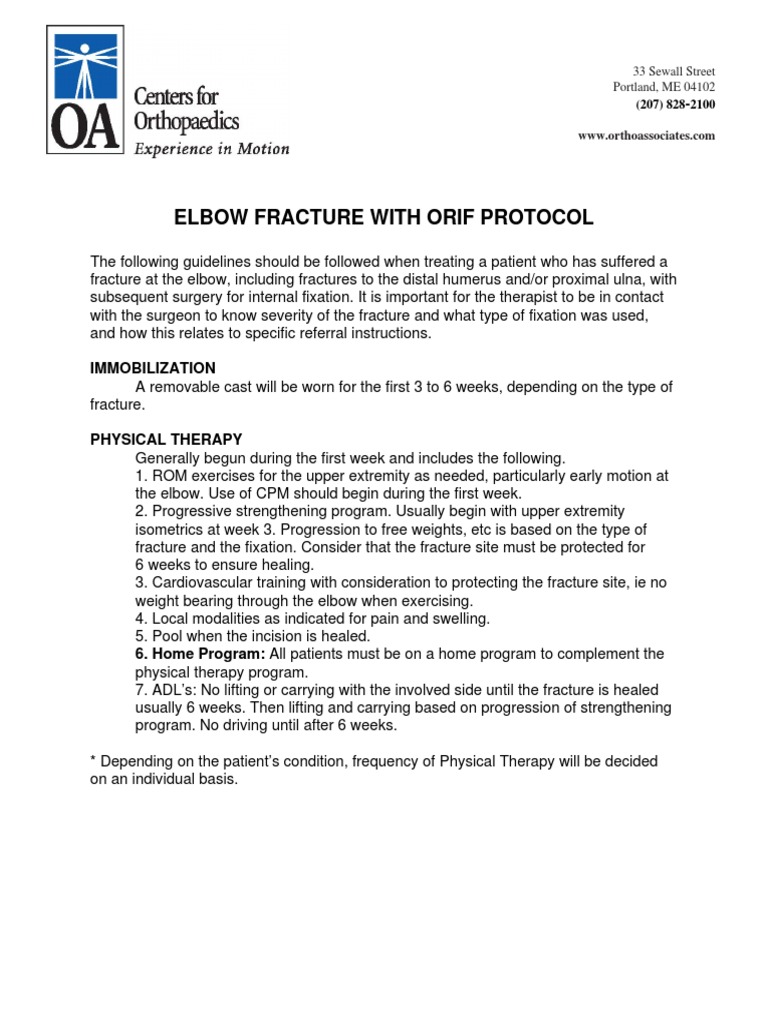 Elbow Fracture Protocol PDF Elbow Physical Therapy