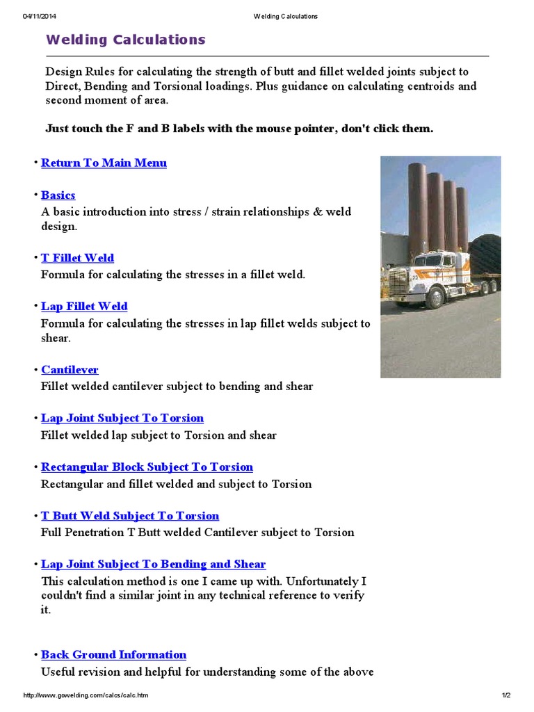 Welding Calculations Return To Main Menu Basics Pdf Stress