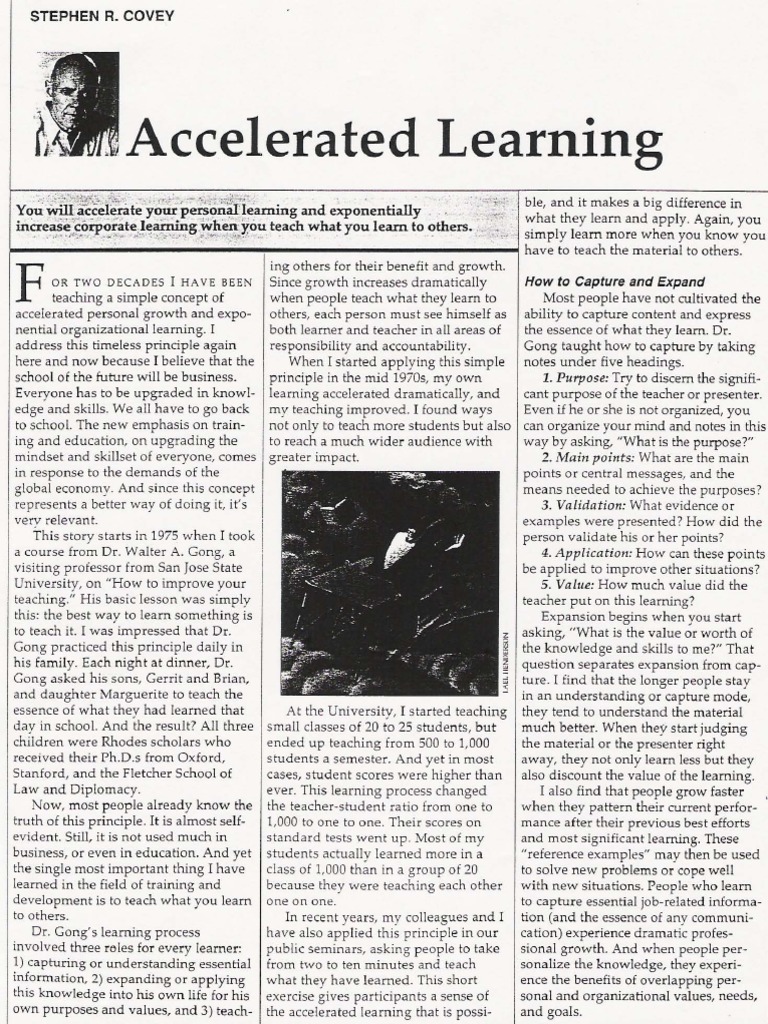 Accelerated Learning (Stephen Covey) PDF | PDF