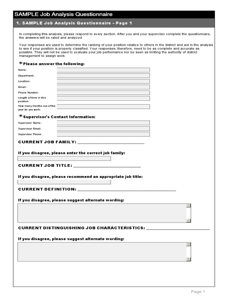 SAMPLE Job Analysis Questionnaire - WRIPAC | PDF | Supervisor ...