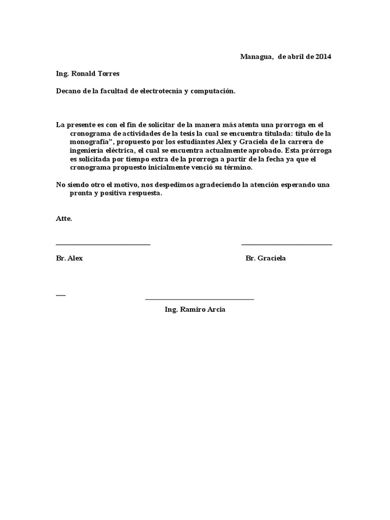 Solicitud De Prorroga Pdf Ciencia Y Tecnologia Ingenieria