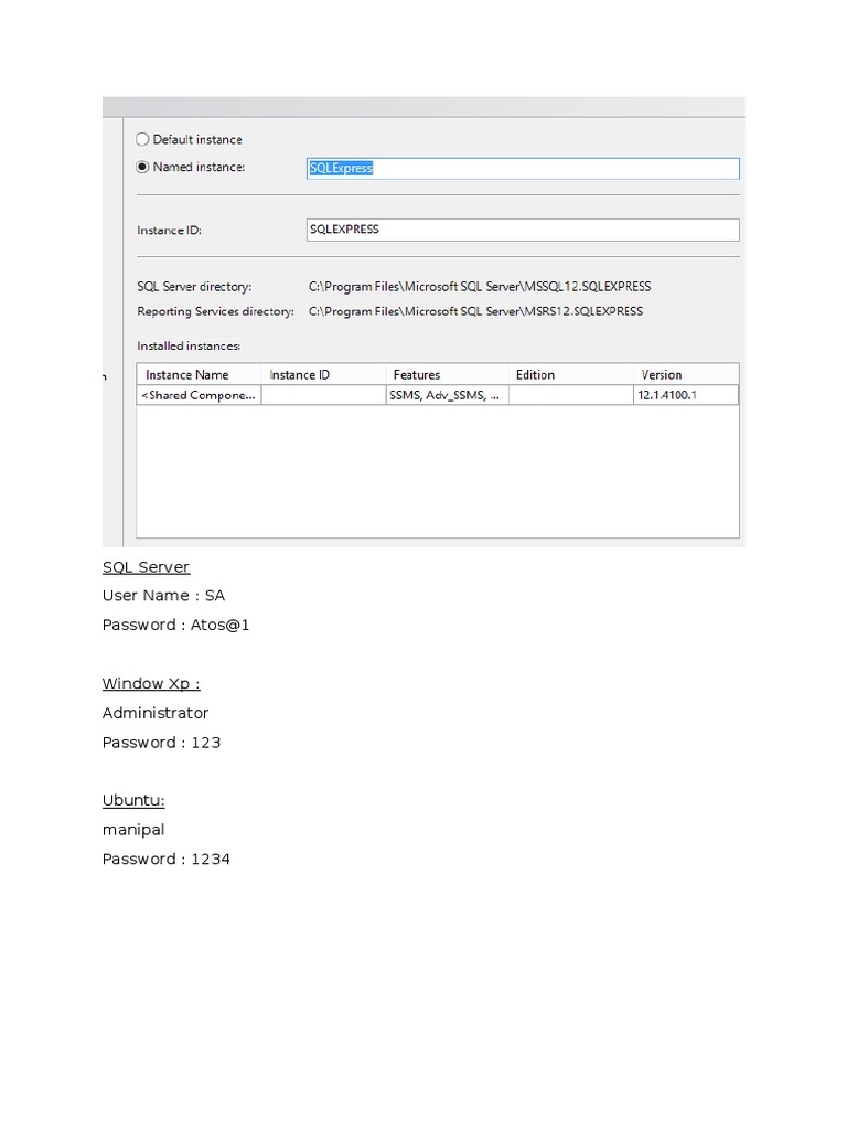 SQL Server User Name: SA Password: Atos@1 | PDF