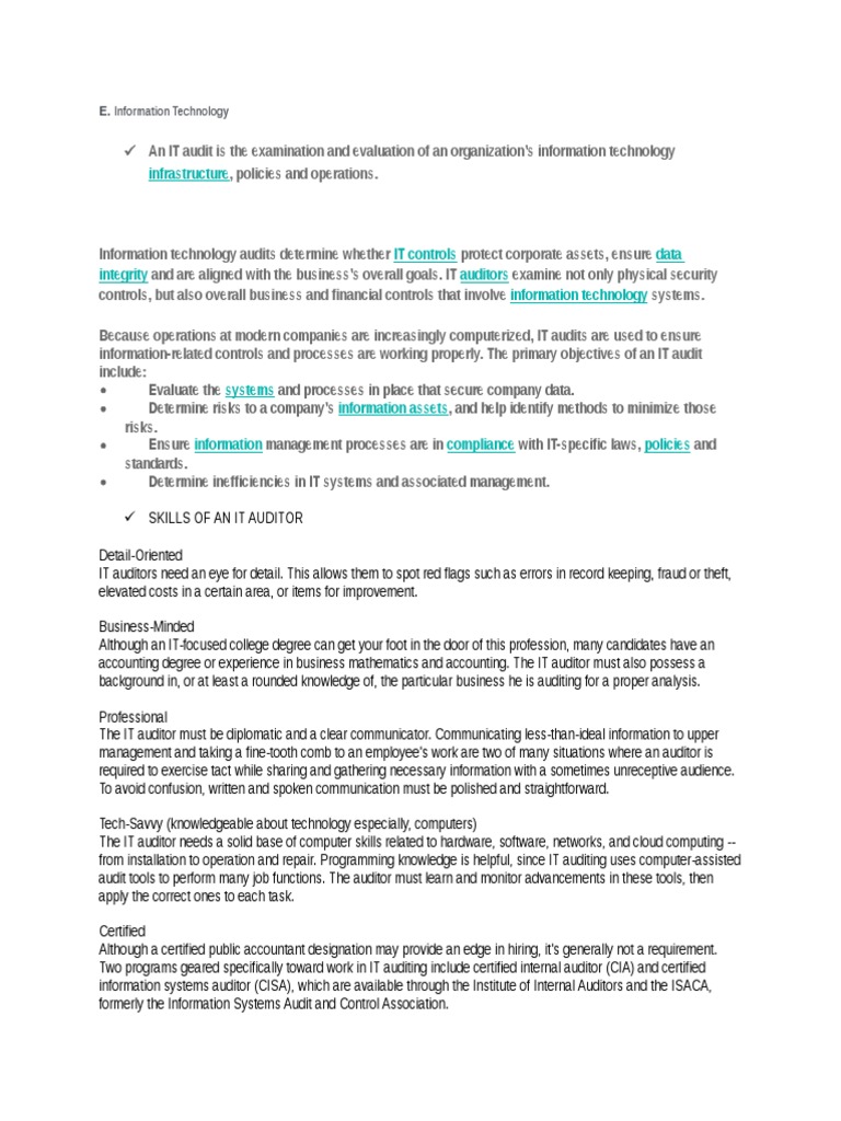 Infrastructure E Information Technology Audit Internal Audit