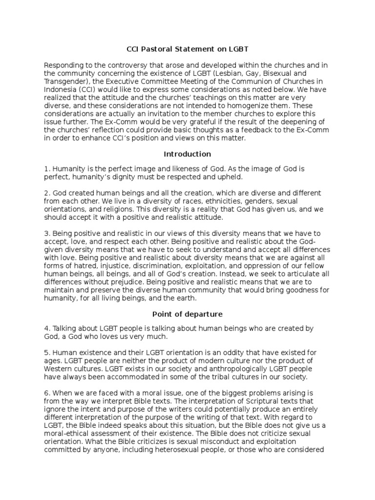 CCI's Pastoral Guidance on LGBT Issues | PDF | Sexual Orientation ...