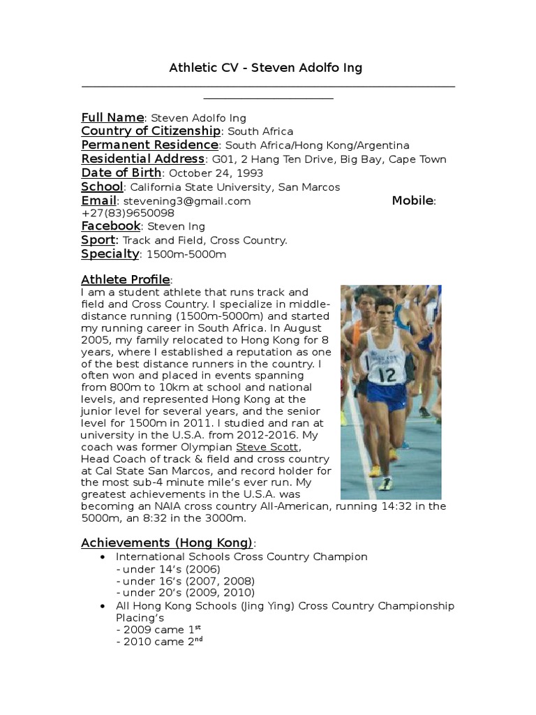 Athletic CV | Download Free PDF | Athletics | Sport Of Athletics