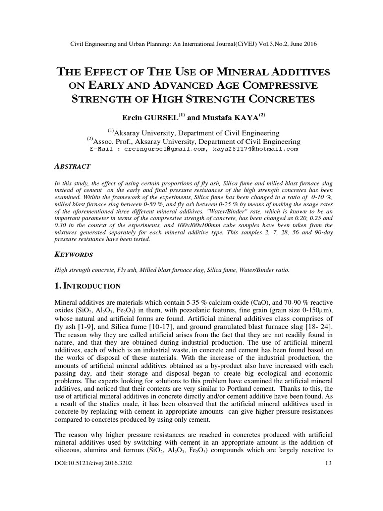 The Effect of The Use of Mineral Additives On Early and Advanced Age ...