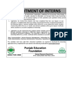 Recruitment of Interns: Punjab Education Foundation
