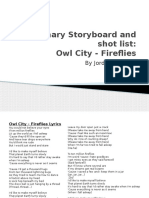 Preliminary Storyboard and Shot List: Owl City - Fireflies: by Jordan Crookell