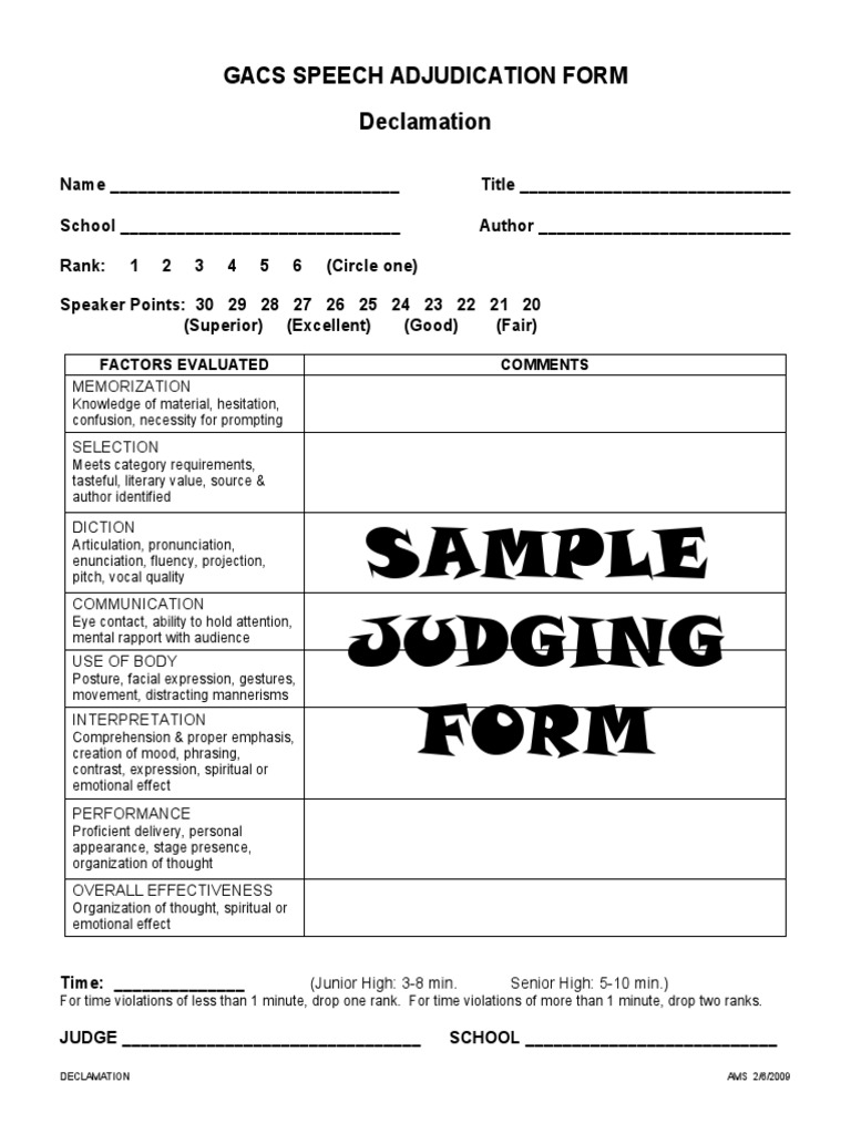 GACS Speech Adjudication Form | PDF | Gesture | Fluency