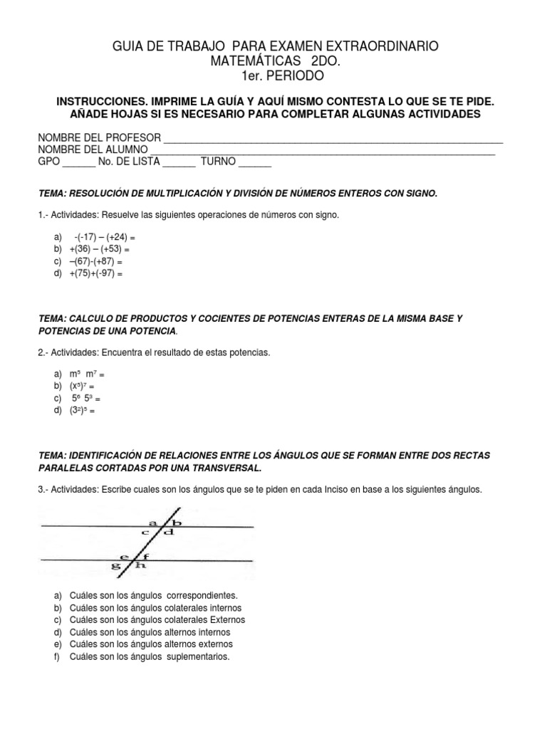 Matemáticas 2do Guia Extra 5 Periodos | PDF | Velocidad | Coche
