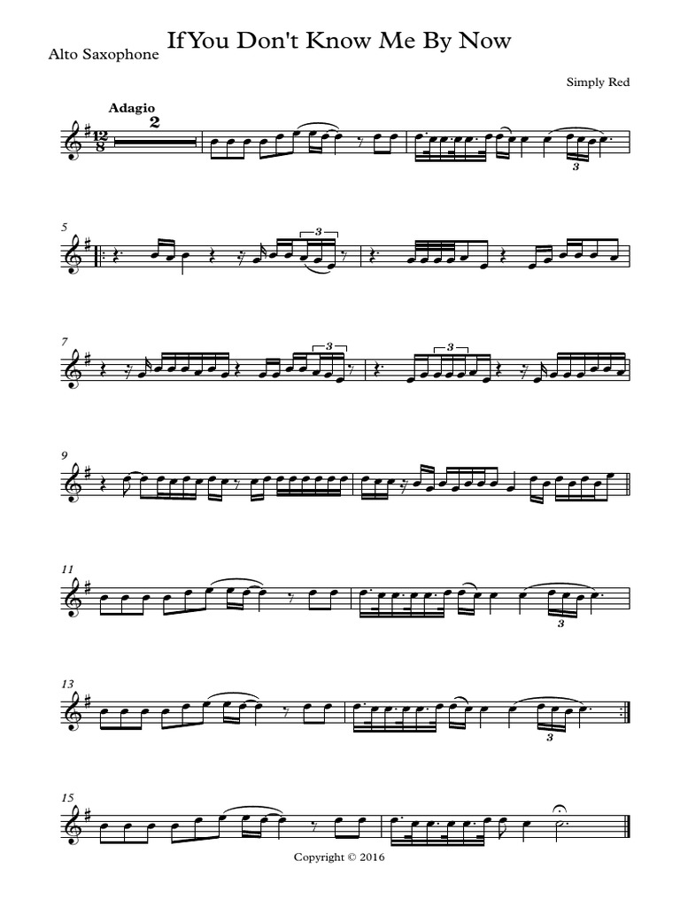 Simply Red If You Don T Know Me By Now For Alto Saxophone