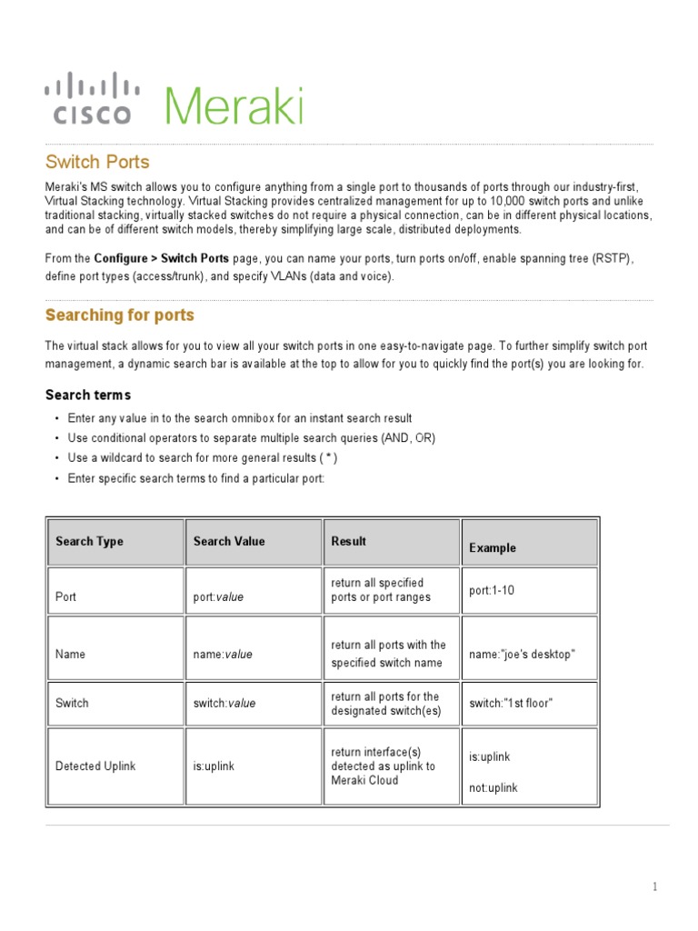 Meraki Switch Port Configuration Guide | PDF | Network Switch ...