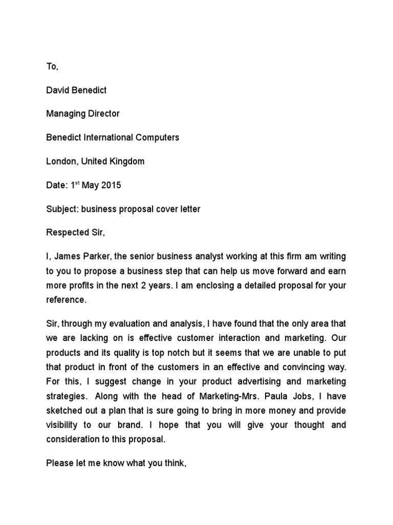 Sample Business Proposal Cover Letter