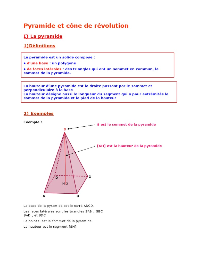 Pyramide Et Cône De Révolution 4ème Exercices Corrigés Pdf