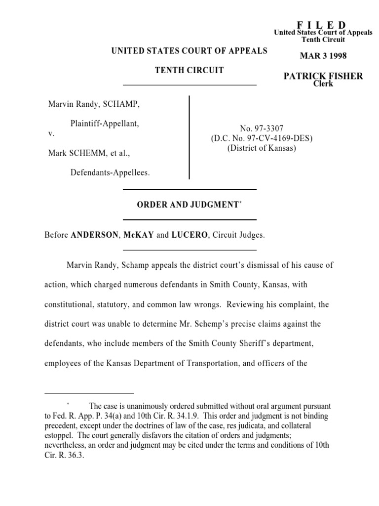 Schamp v. Schemm, 10th Cir. (1998) | PDF | Federal Rules Of Civil ...